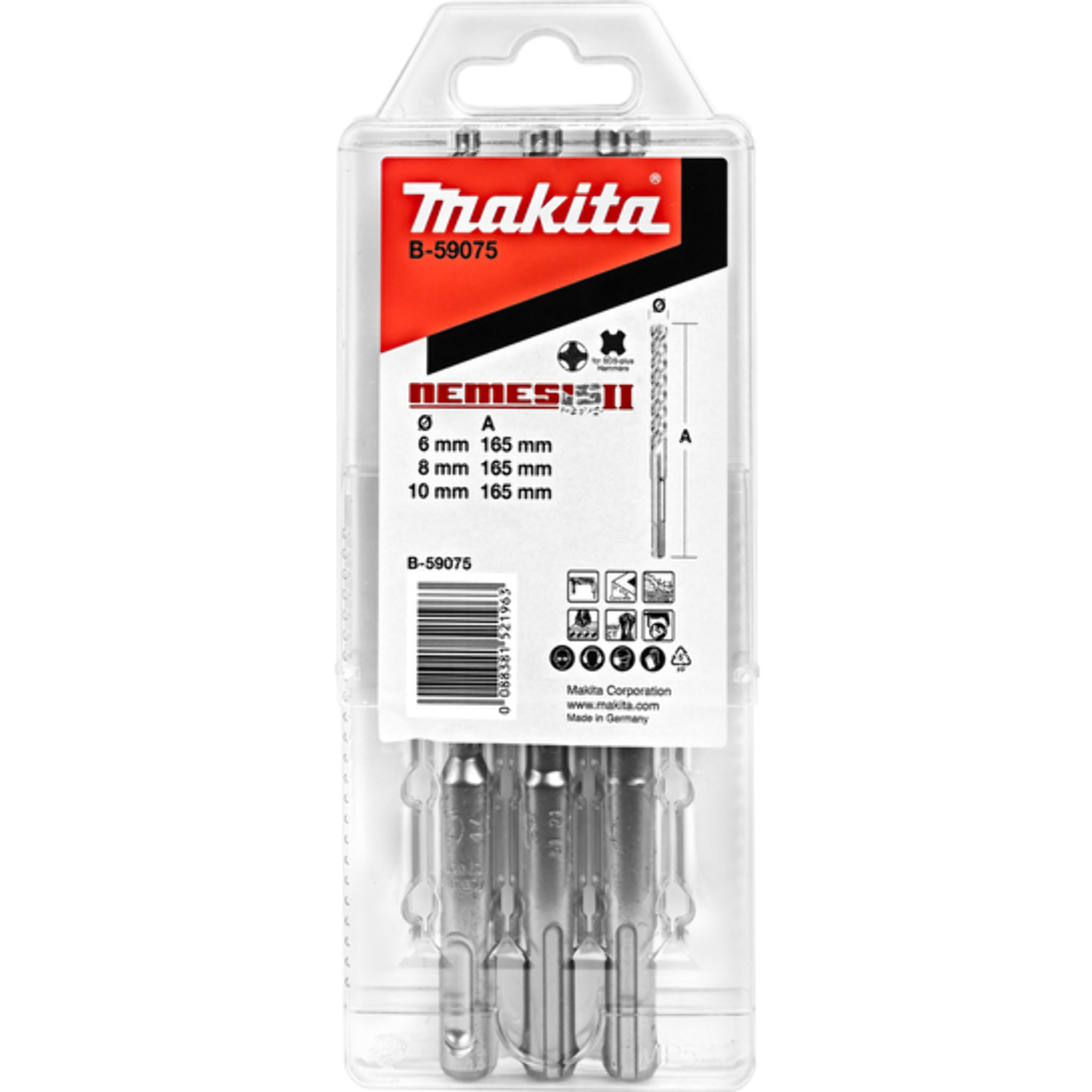 Coffret 3 Forets SDS-Plus 4 taillants TCT NEMESIS II - MAKITA - B-59075