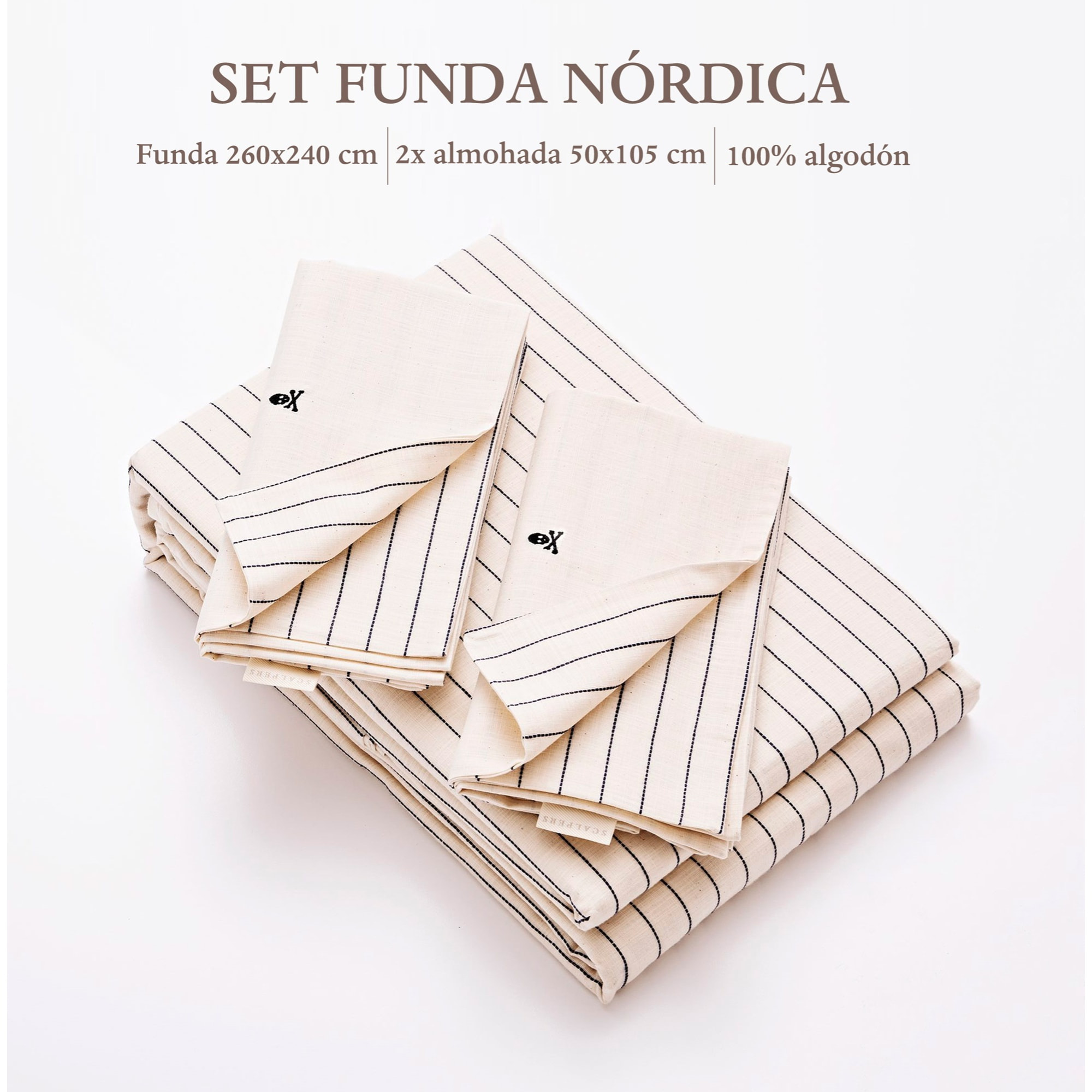 Set cama rayas funda nordica Y 2 fundas almohada, 100% algodón, 120gsm ecru rayas cierre de botones haze scalpers home