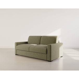 Tristan - Canapé lit 3 places convertible express couchage quotidien 140 cm matelas 14 cm en velours côtelé - Vert Kaki