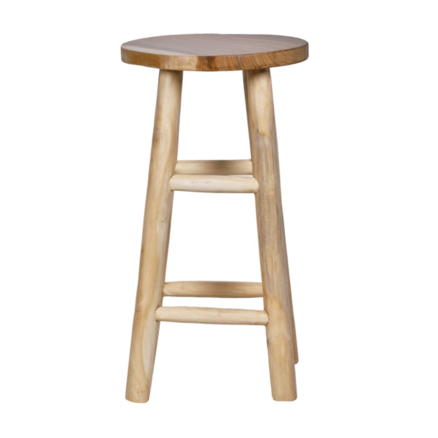 Tabouret de bar rond artisanal 65 cm de haut en bois de teck - MUFASA