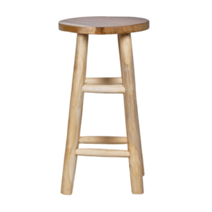 Tabouret de bar rond artisanal 65 cm de haut en bois de teck - MUFASA