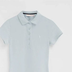 Vestido corto azul claro de manga corta con cuello polo y logo Rigby Go