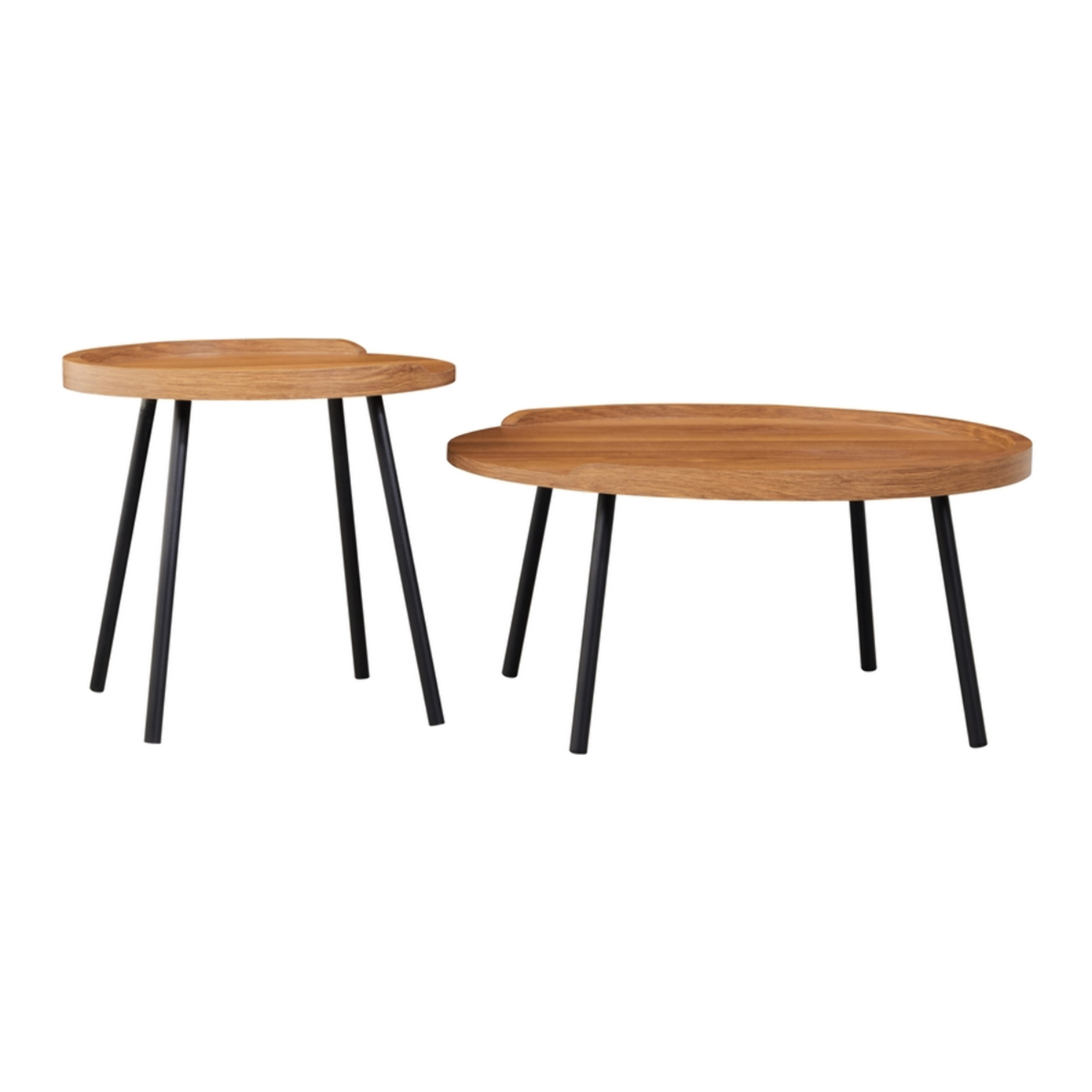 Set 2 tavolini rovere naturale con top in MDF e gambe nere in metallo - Zach