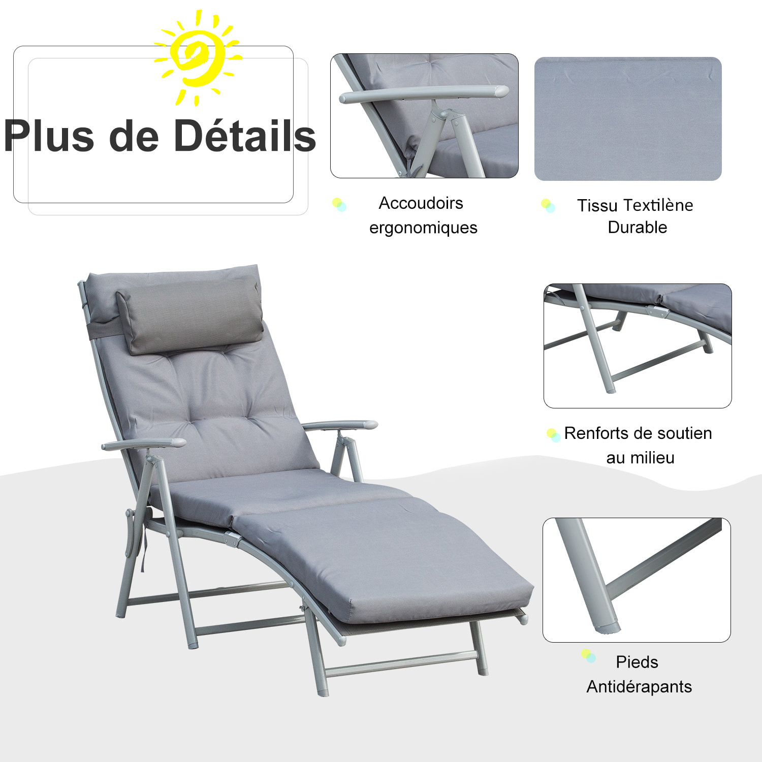 Transat pliable inclinable 7 positions matelas inclus