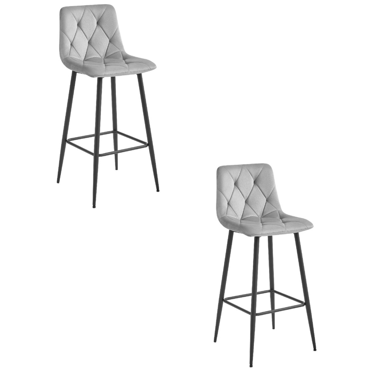 Set di 2 sgabelli bar NADO in velluto grigio argento e metallo