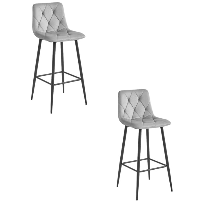 Set di 2 sgabelli bar NADO in velluto grigio argento e metallo