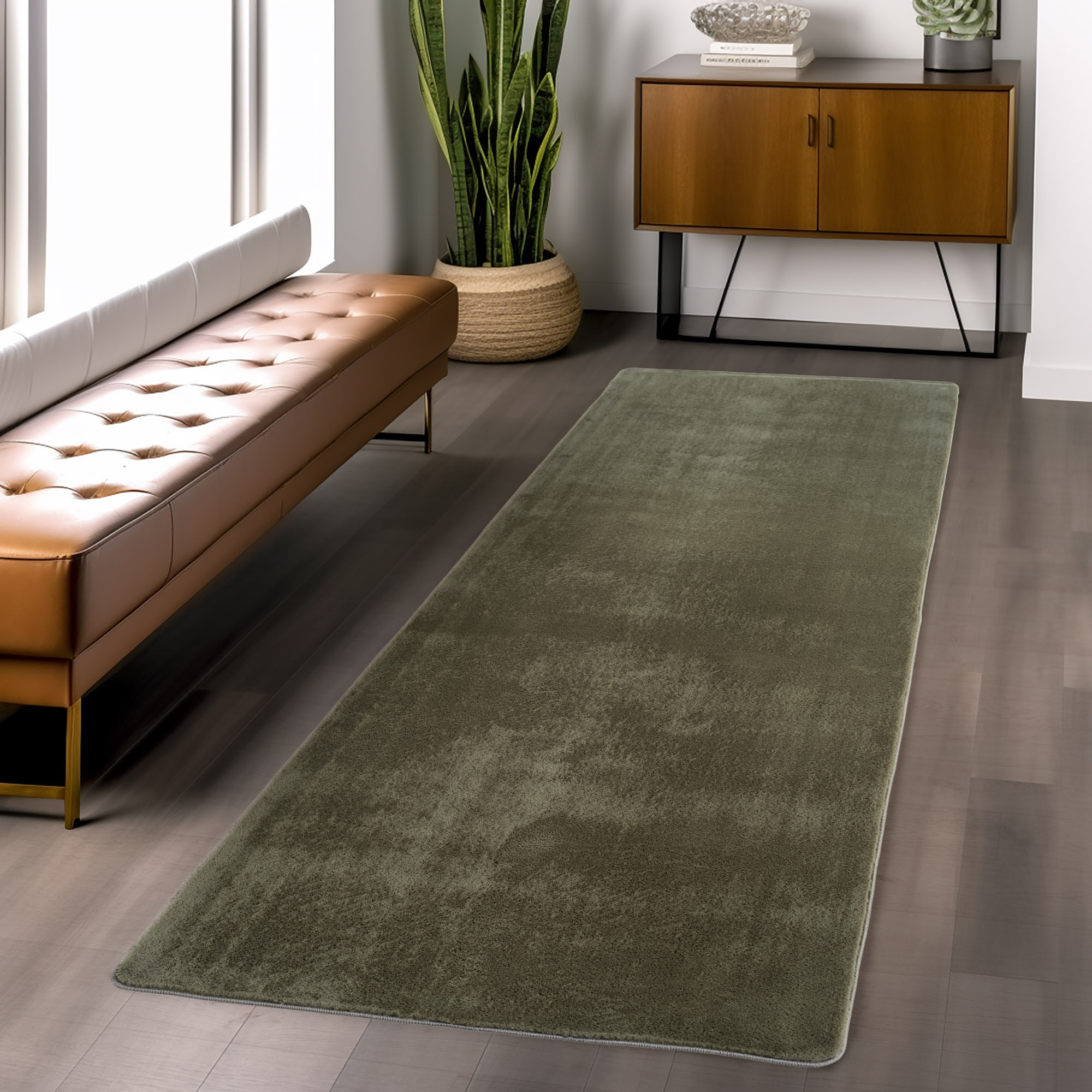 ALBA - Tapis doux vert à poils courts