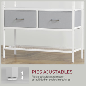 Perchero Zapatero Perchero Entrada Recibidor con Zapatero 8 Ganchos 2 Cajones de Tela Barra Estante de Malla Estilo Industrial para Pasillo Dormitorio Salón 80x30x180,5 cm Blanco