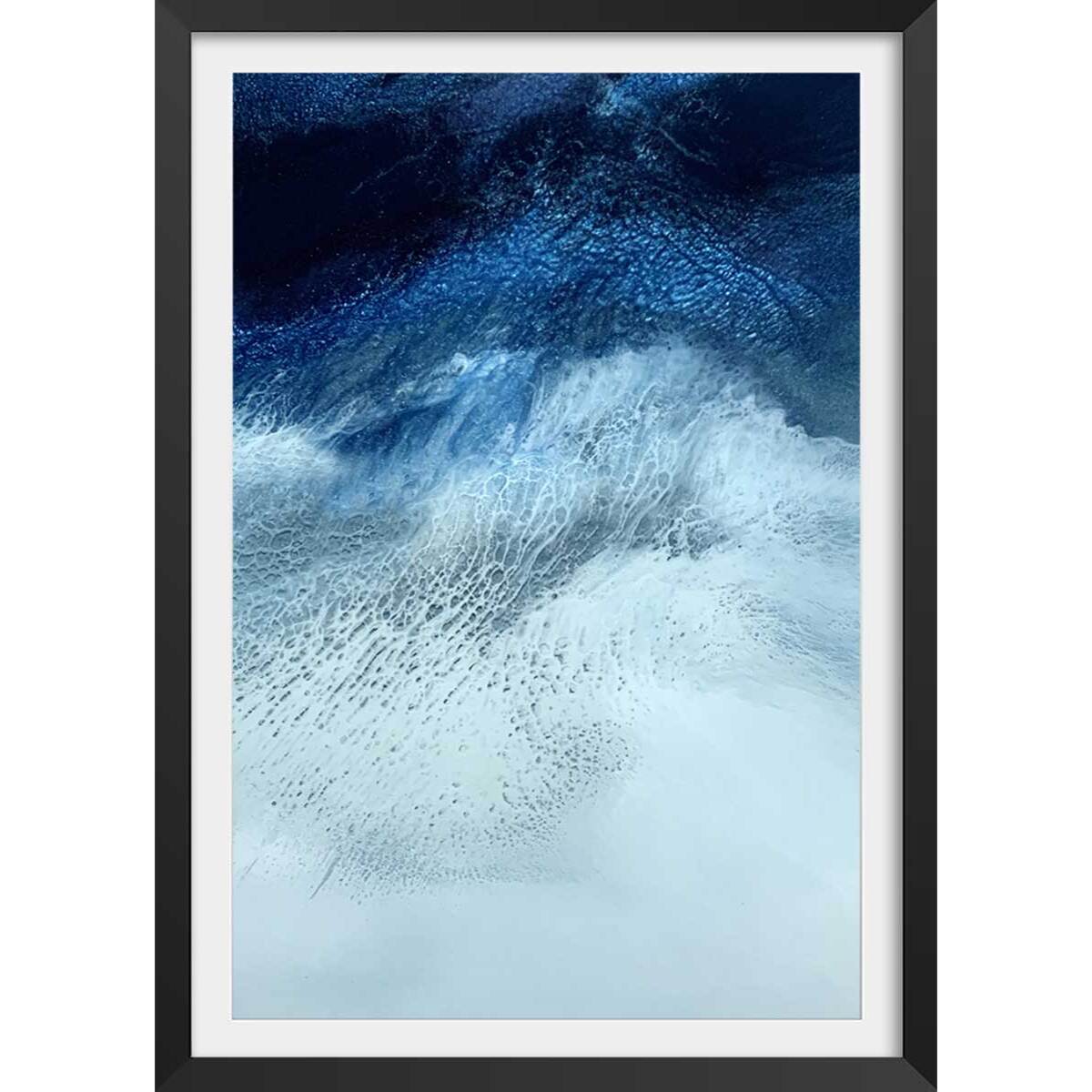 Poster bleu rivage Affiche + cadre en bois - Noir