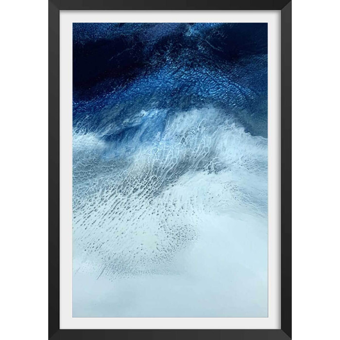 Poster bleu rivage Affiche + cadre en bois - Noir