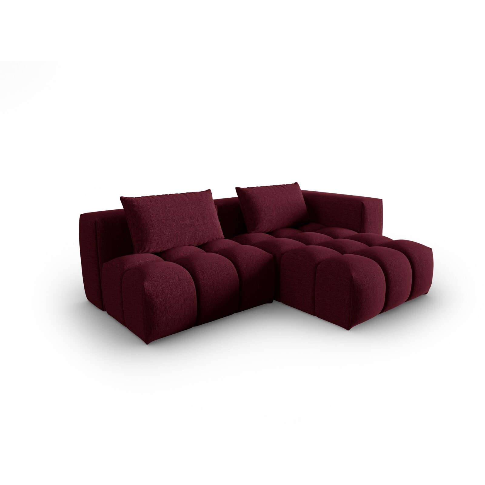 Canapé d'angle droit modulable "Lorella" 3 places en tissu structurel bordeaux