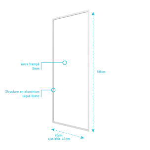 Paroi porte de douche blanc RETOUR 90x185cm pour porte - verre transparent 5mm - WHITY SIDE 90
