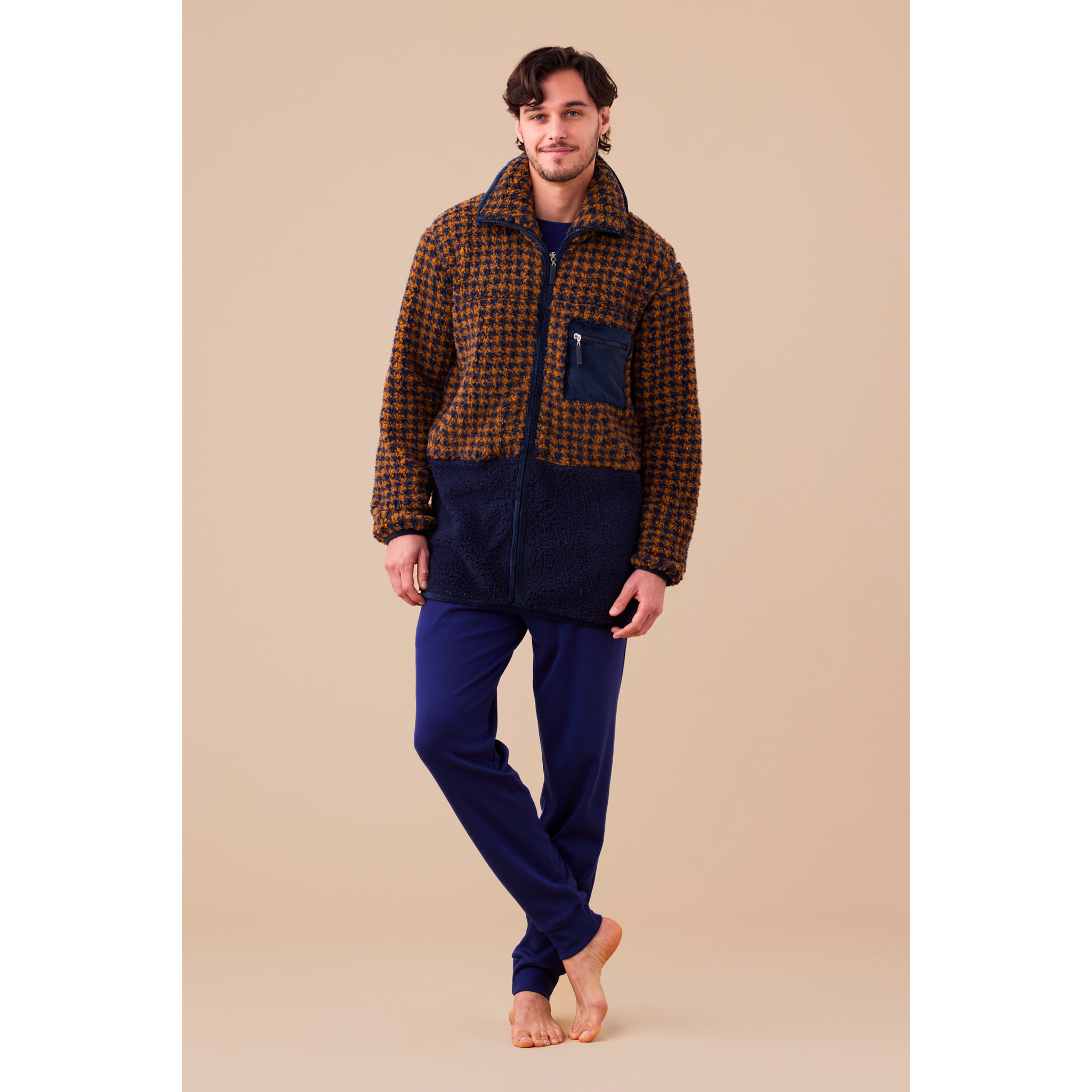 Giacca uomo eco-pelliccia articolo pied-de-poule. Noidinotte