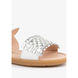 Sandalias De Niña Piel Trenzada Blanco / Plata