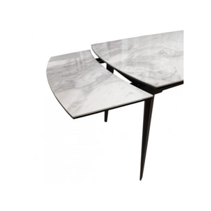 Table extensible céramique blanc marbré pieds métal noir L120/178cm - LEEDS