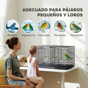 Jaula para Pájaros con Divisor Jaula para Mascota Aves Loros Canarios Pajarera con Comederos Perchas y Bandeja Extraíble 94x57x57 cm Negro