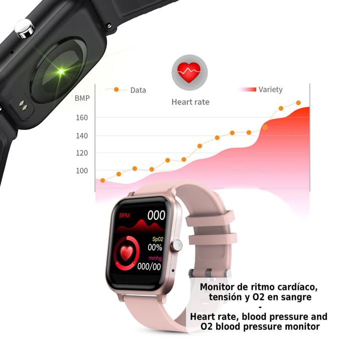 Smartwatch H10 con cardiofrequenzimetro, pressione sanguigna e monitor O2. 8 modalità sportive.