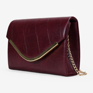 Bolso de mano burdeos con solapa y metal