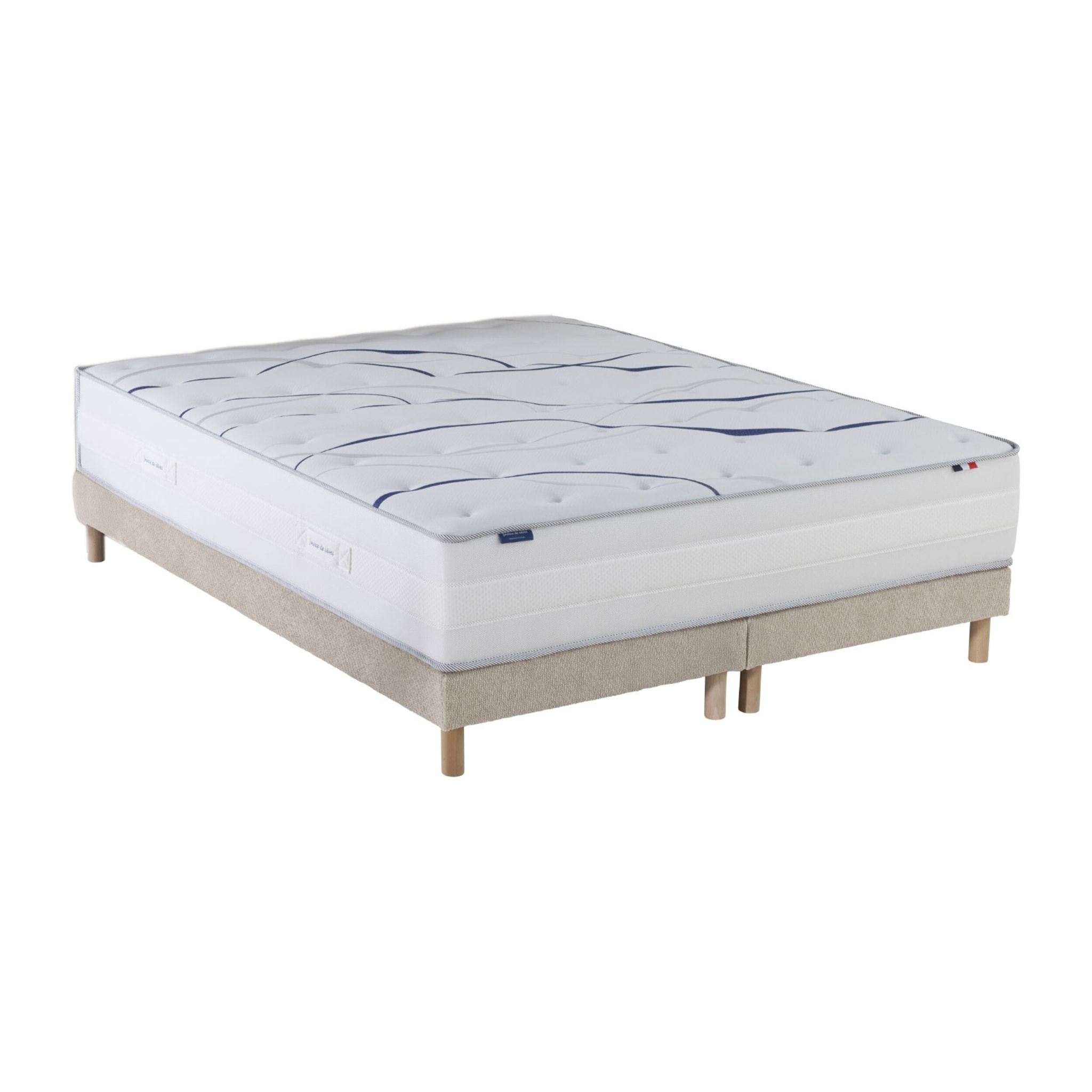 Ensemble matelas mémoire de forme MEMORIA + sommier, chenille bouclettes Crème