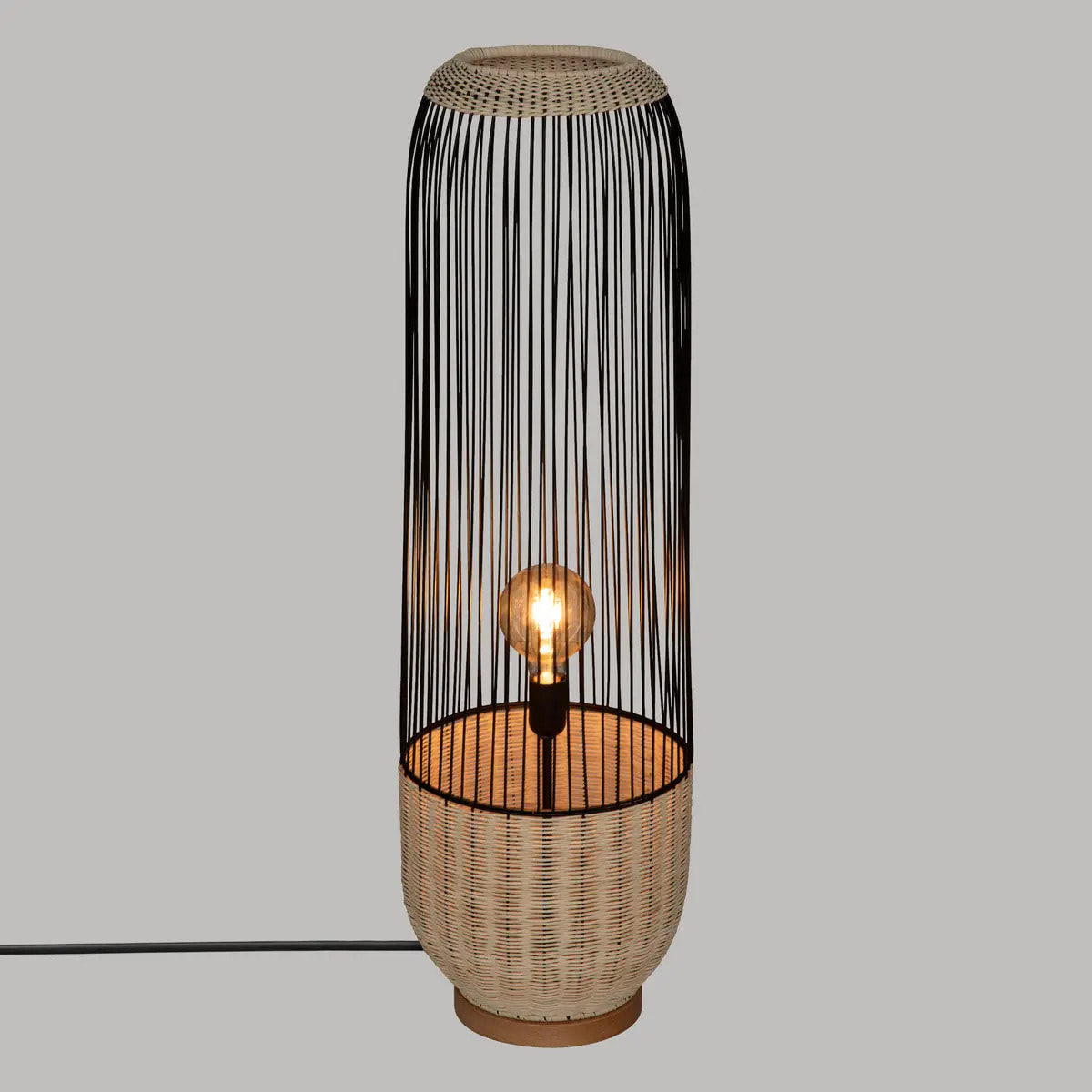 Lampadaire "Anea" - métal et bois - noir - H95 cm