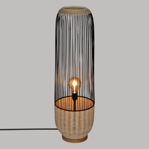 Lampadaire "Anea" - métal et bois - noir - H95 cm