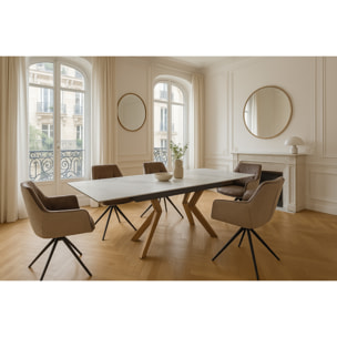 Mesa extensible de comedor – Porcelánico y nogal