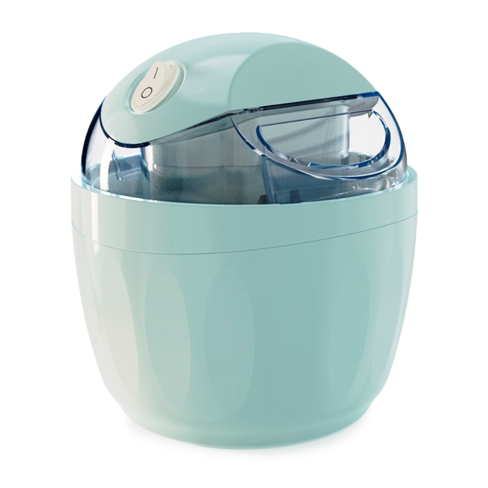Mini heladera automática de 500ml, 9.5W, operación con un botón y entrada doble para líquidos.