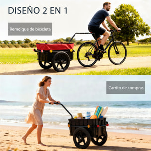 Remolque de Bicicleta para Carga 40 kg, Carro de Mano con Cubierta de Tela Oxford Impermeable, Reflectores, Marco de Acero y Asas para Transporte de Equipaje, 144x59x80 cm, Rojo y Negro