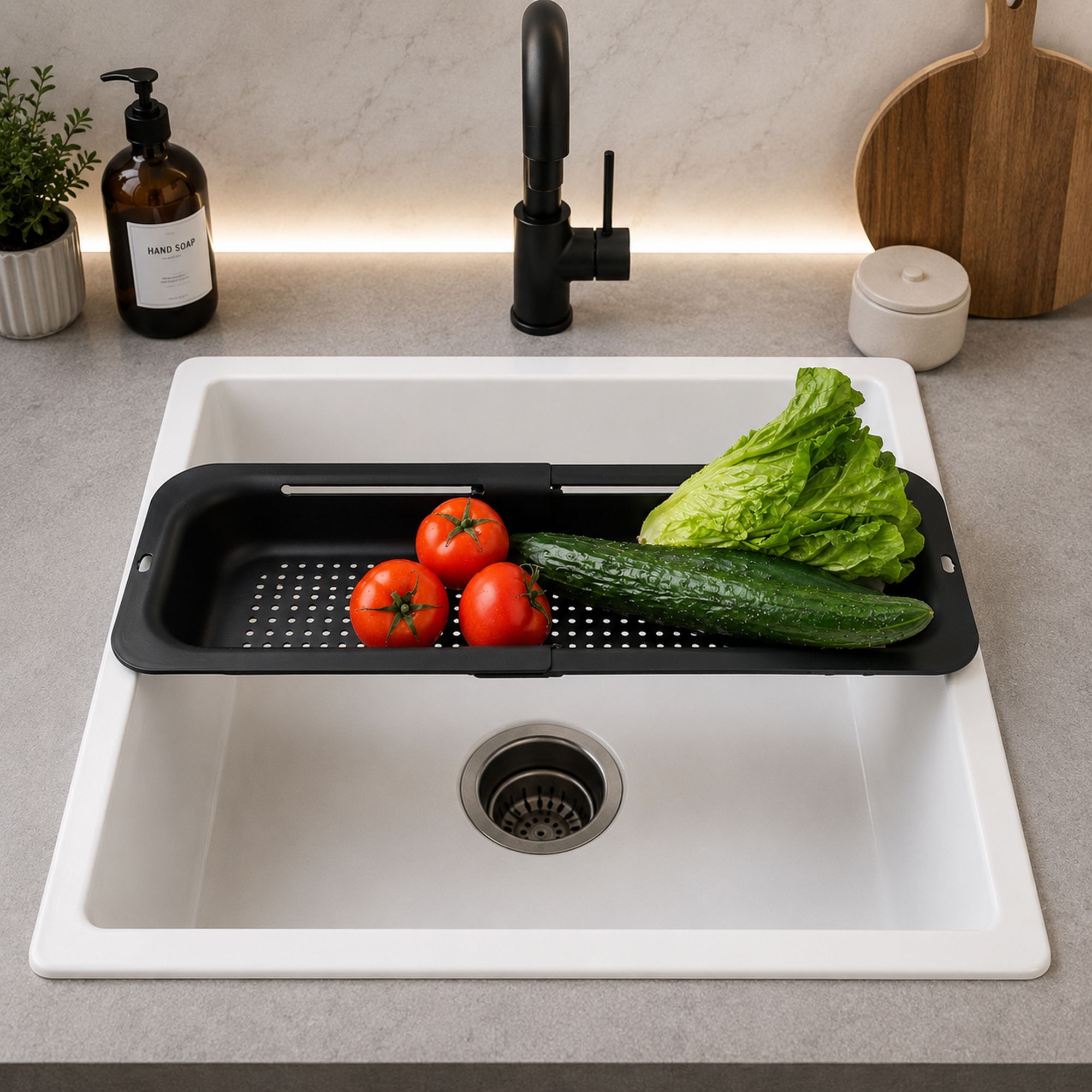 Panier égouttoir extensible 34.5-48cm en polypropylène et inox
