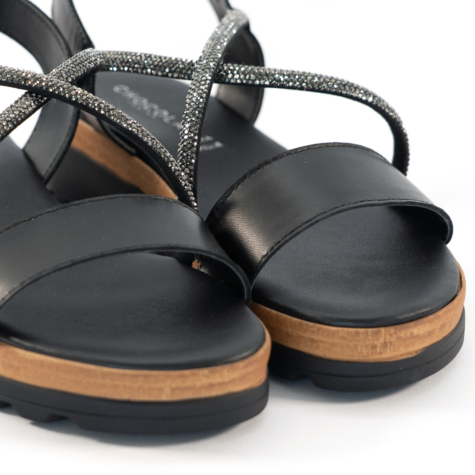 SANDALO BRILLANTINI VERA PELLE NERO