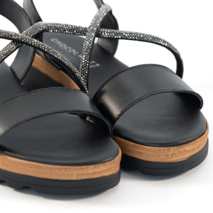 SANDALO BRILLANTINI VERA PELLE NERO