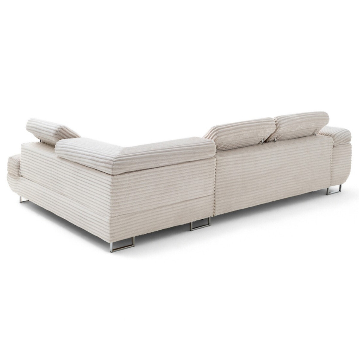 Zaria - canapé d'angle droit 5 places convertible avec coffre et têtières en velours côtelé grosses côtes - Beige