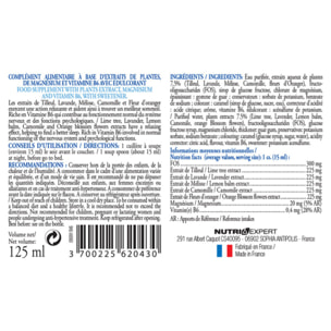 NUTRI EXPERT - Elixir Sommeil Naturel - Apaisant et relaxant - Contribue au bien-être physique et mental - Améliore la qualité du sommeil - Flacon de 125 ml - Marque Française