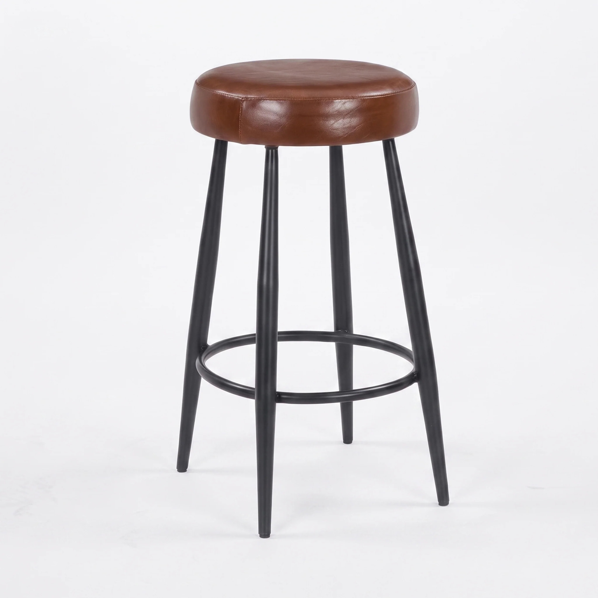 Tabouret pour îlot central 65 cm en cuir de buffle marron foncé - Malo