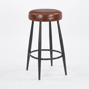 Tabouret pour îlot central 65 cm en cuir de buffle marron foncé - Malo