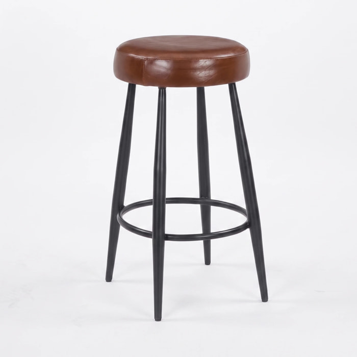 Tabouret pour îlot central 65 cm en cuir de buffle marron foncé - Malo