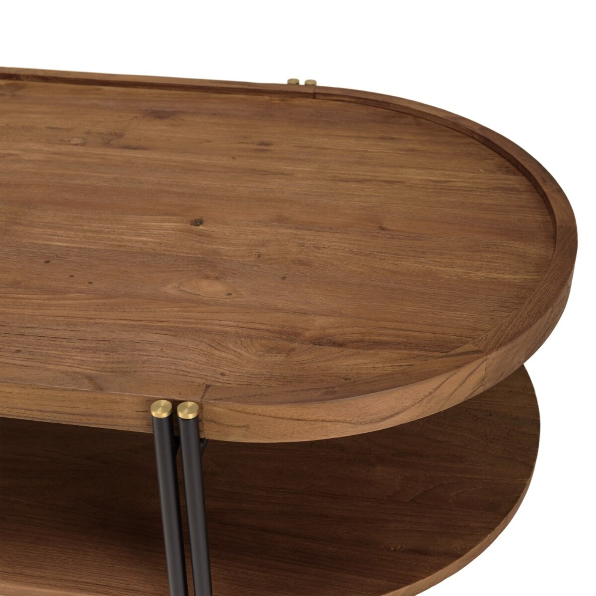 SIXTINE - Table basse bois teck recyclé 2 niveaux plateau amovible