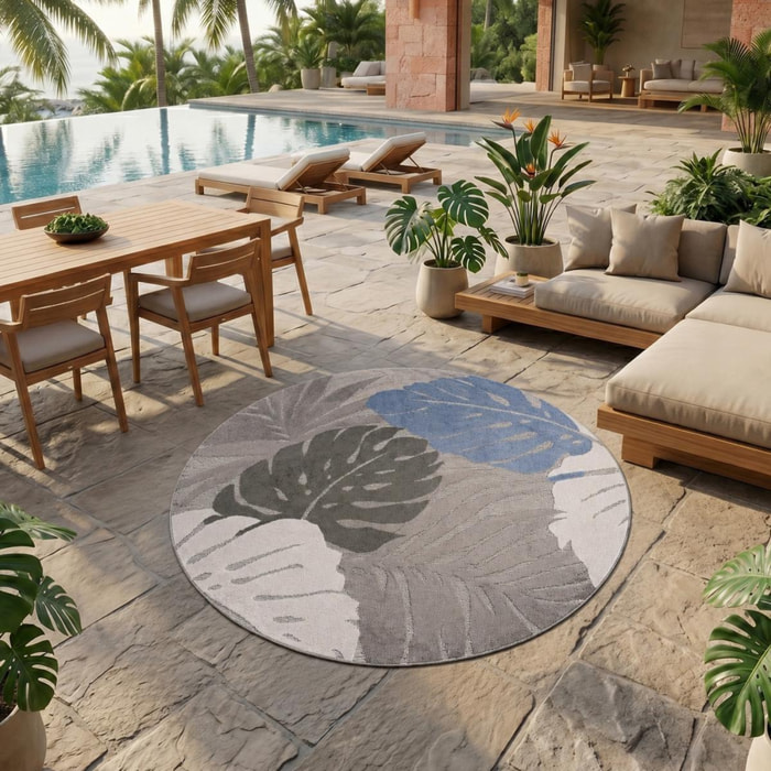 Tapis extérieur tissé kilim rond HALE