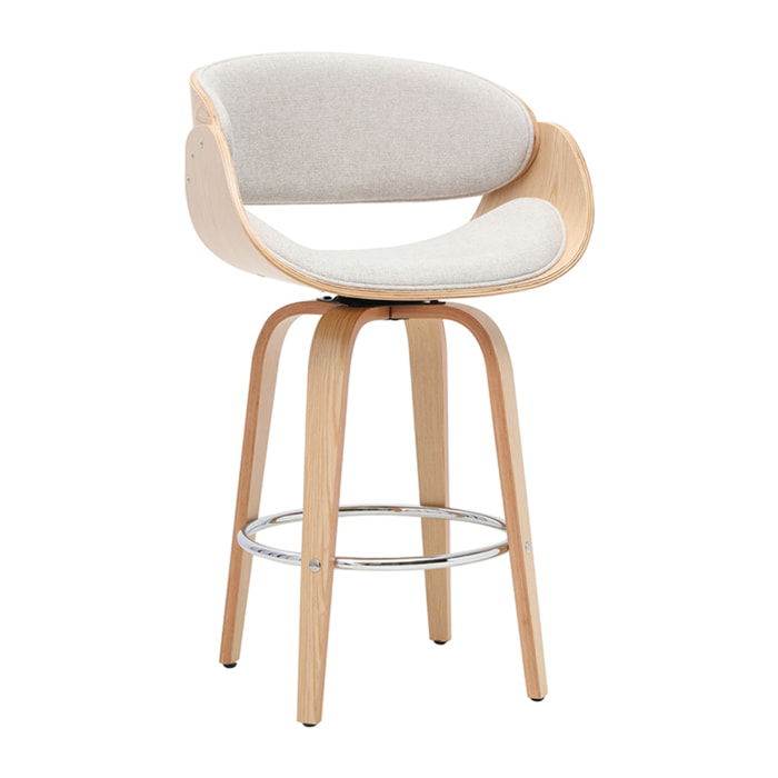 Tabouret de bar pivotant en tissu effet velours texturé beige et bois clair H69 cm BENT