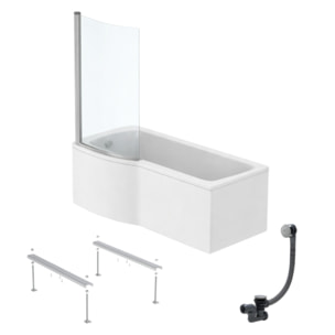 Pack baignoire bain douche 170 x 80 cm gauche Connect Air + tablier + pare bain fixe  + pieds + vidage Chromé