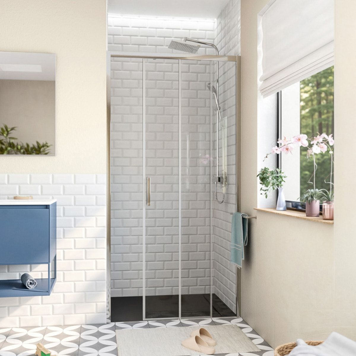 TEX BB Porte de douche 100x195cm coulissante anticalcaire avec profilés chrome brillant  (TEXDBB100CRT-SET)