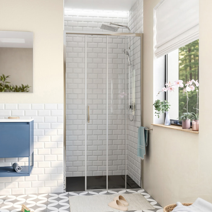 TEX BB Porte de douche 100x195cm coulissante anticalcaire avec profilés chrome brillant  (TEXDBB100CRT-SET)