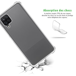 Coque Samsung Galaxy A12 Antichocs Silicone + 2 Vitres en Verre Trempé Protection écran