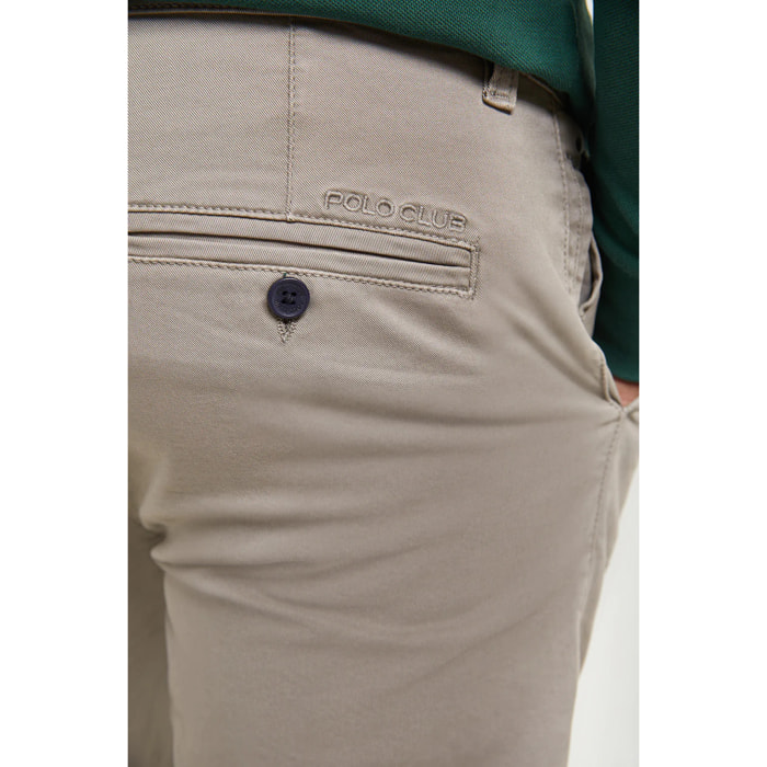 Pantalón chino gris de corte slim con logo Polo Club en bolsillo trasero