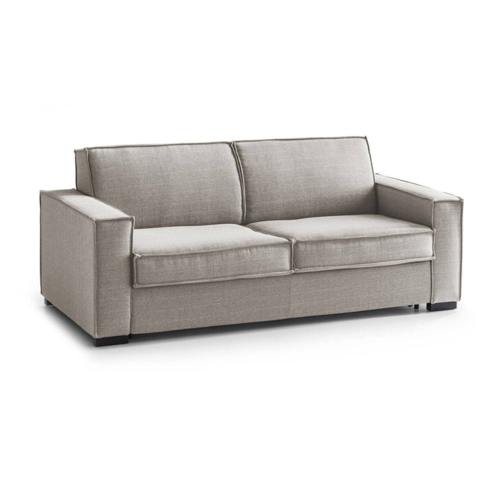 Divano letto 2 posti Alisa, Sofà Soggiorno apertura girevole, Tessuto imbottito, Braccioli slim, 100% Made in Italy, Cm 180x95h90, Tortora