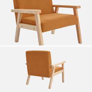 Fauteuil enfant en bois et velours côtelé moutarde. ISAK L 47 x P 43.5 x H 50cm