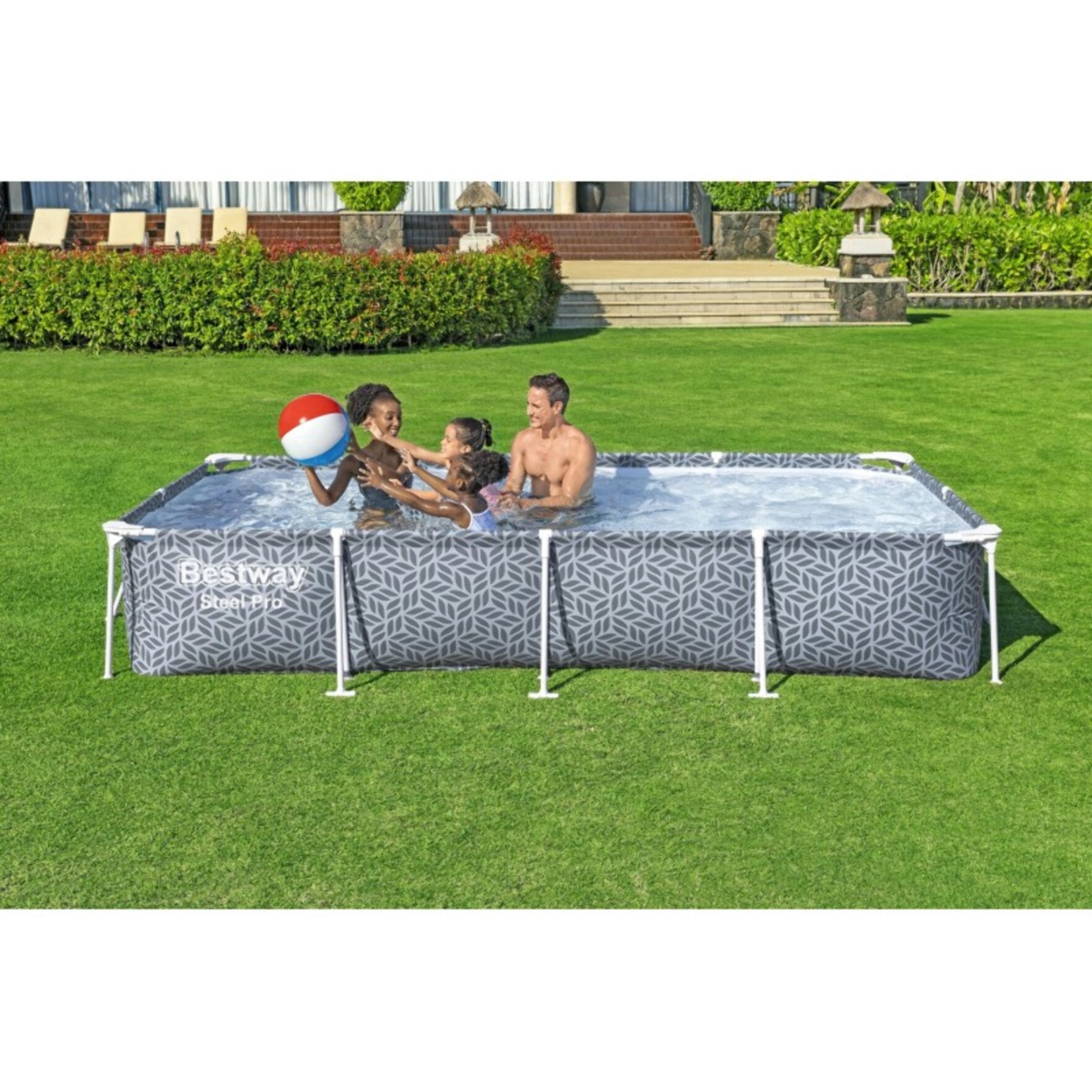 Bestway Piscine hors sol - Rectangulaire - Steel Pro - Décor graphique - 366 x 201 x 66 cm - Filtre à cartouche inclus