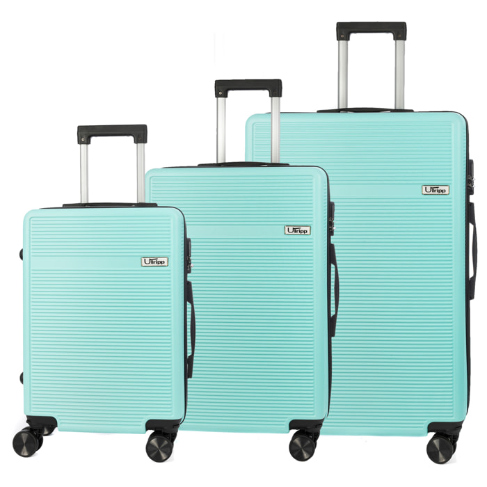 DAM Juego de 3 maletas Trolley, en material ligero ABS de alta resistencia. Cerradura numérica y 4 ruedas dobles extraíbles y giratorias 360°. 50x29x76 Cm. Color: Verde Aguamarina