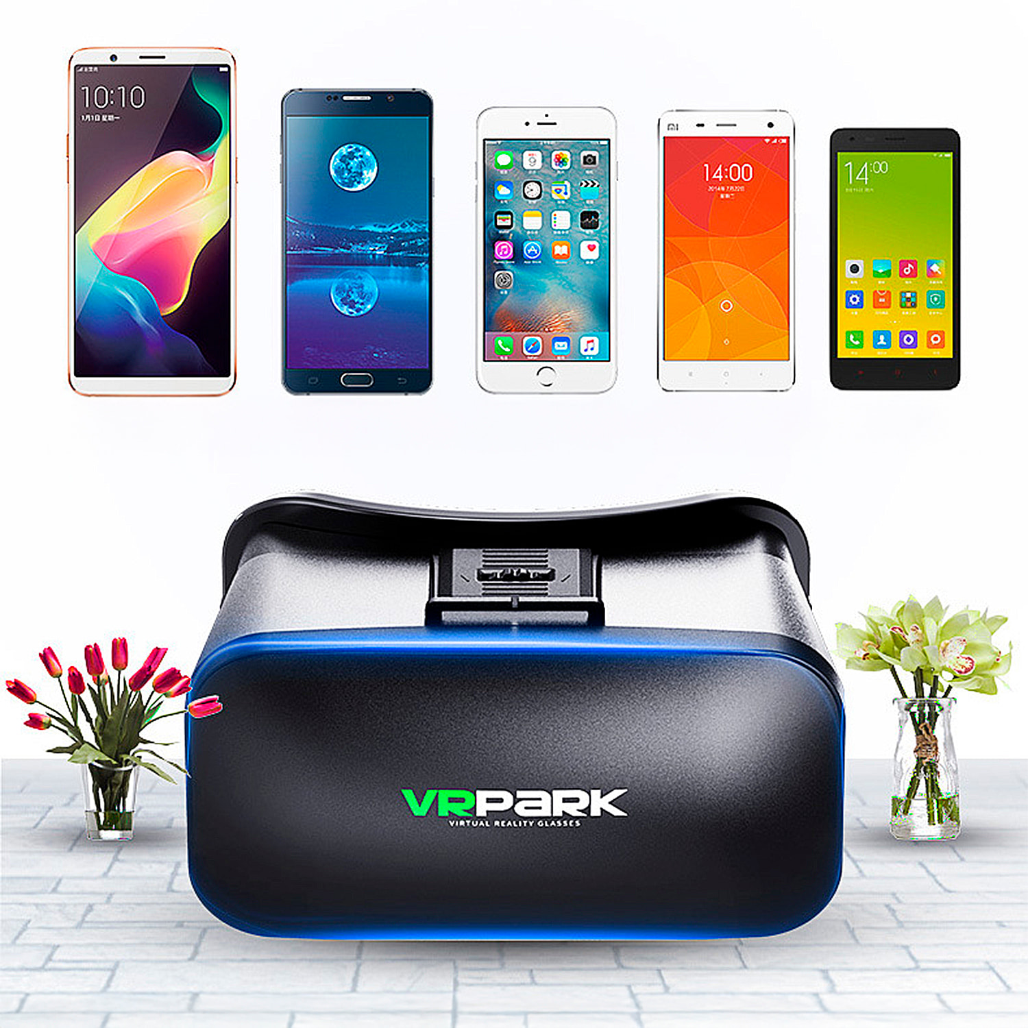 Gafas de realidad virtual V6. Protección contra luz azul, vista panorámica 360º. Compatibles con IOS y Android.