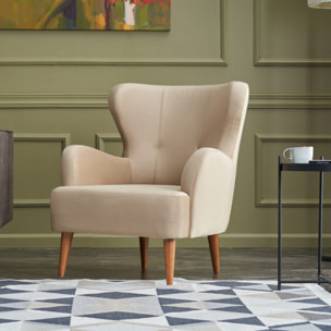 HELOISE - Fauteuil en velours beige avec accoudoirs